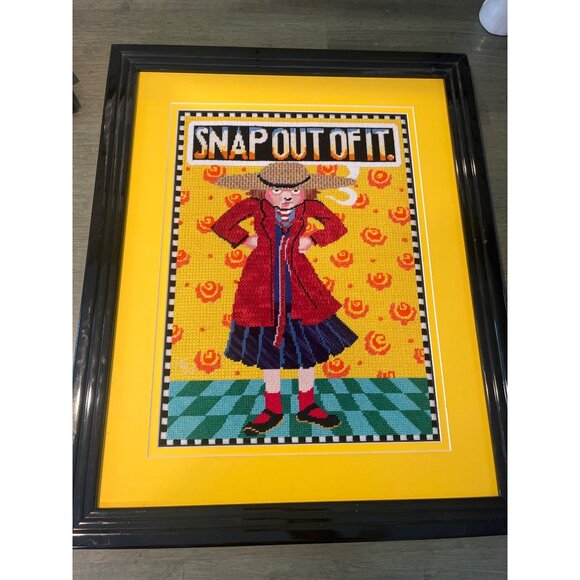 Mary Engelbreit Framed Needlepoint Art "Snap Out Of It" Woman In Red Coat & Hat - Picture 12 of 13